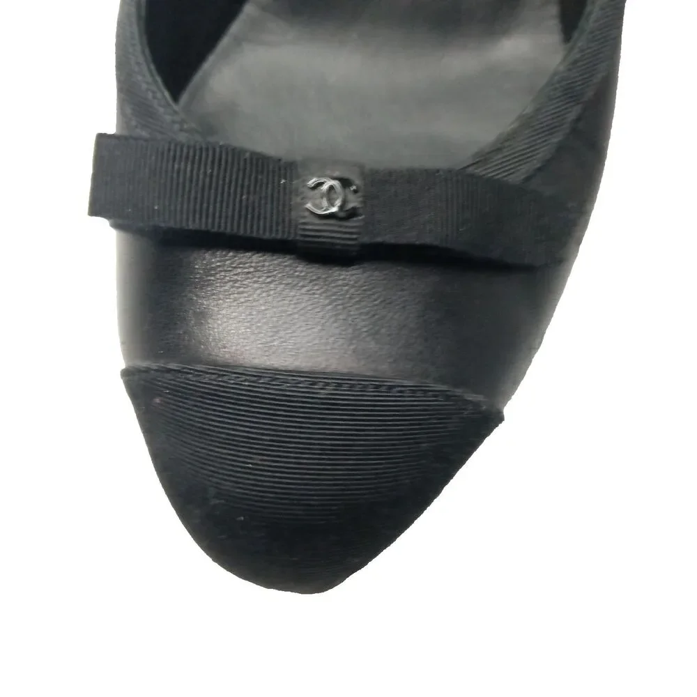 CHANEL black leather~satin